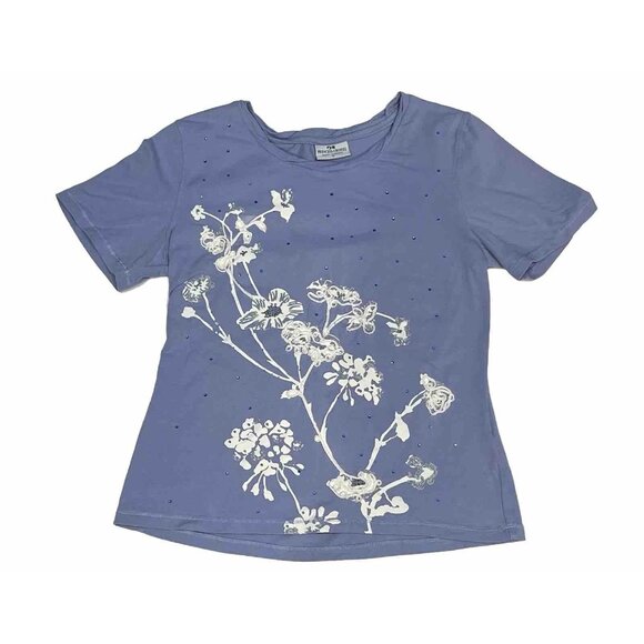 Princess Cruises Tops - Princess Cruises Lilac Purple Floral Appliqué Rhinestone Shirt Women Sz Medium